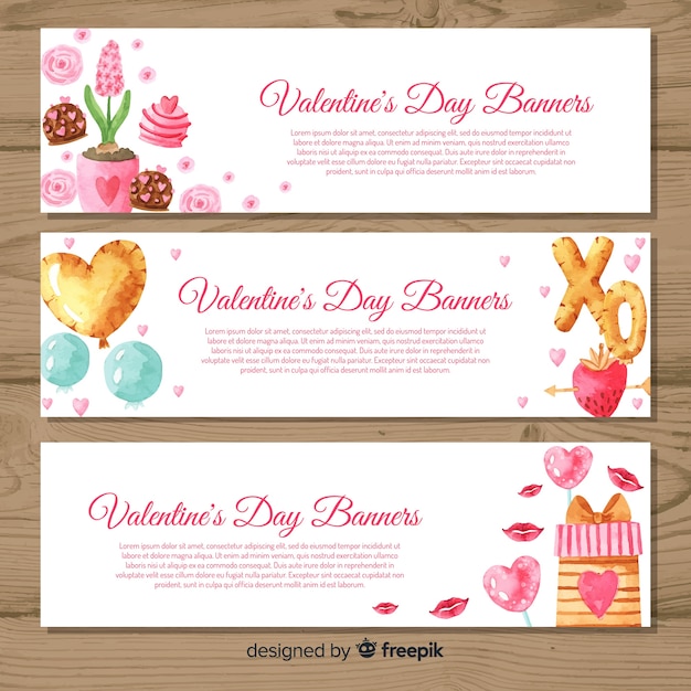 Free Vector watercolor valentine's day banners