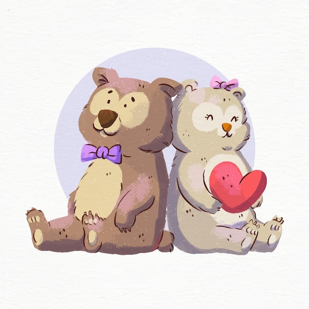 Free vector watercolor valentine's day bears in love