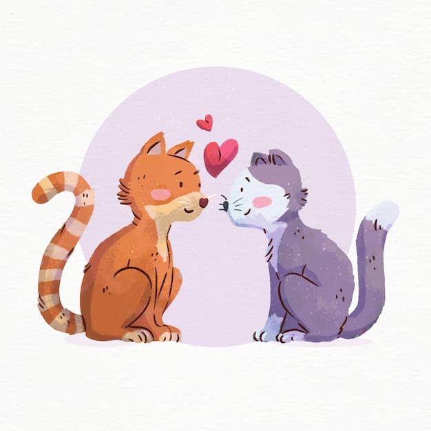 Watercolor valentine's day cats in love