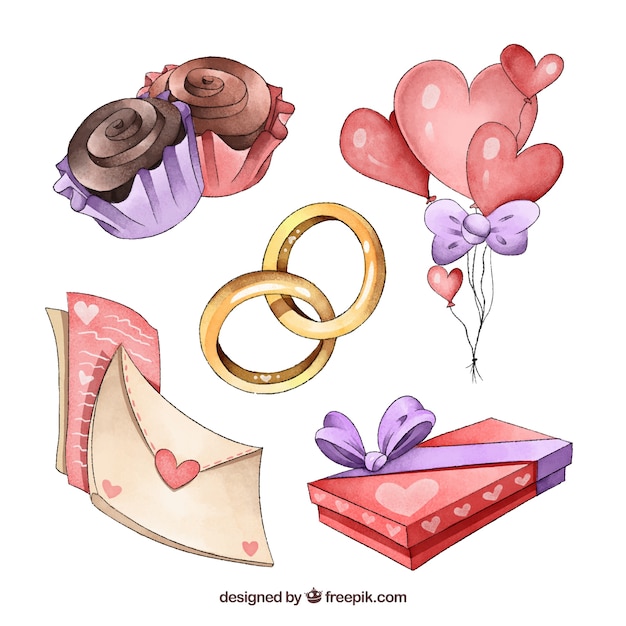 Free Vector watercolor valentine's day element collection