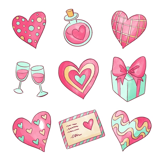 Watercolor valentine's day element collection