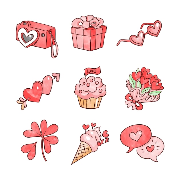 Free vector watercolor valentine's day element collection