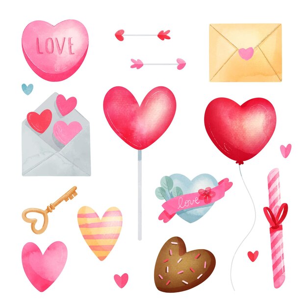 Watercolor valentine's day element collection