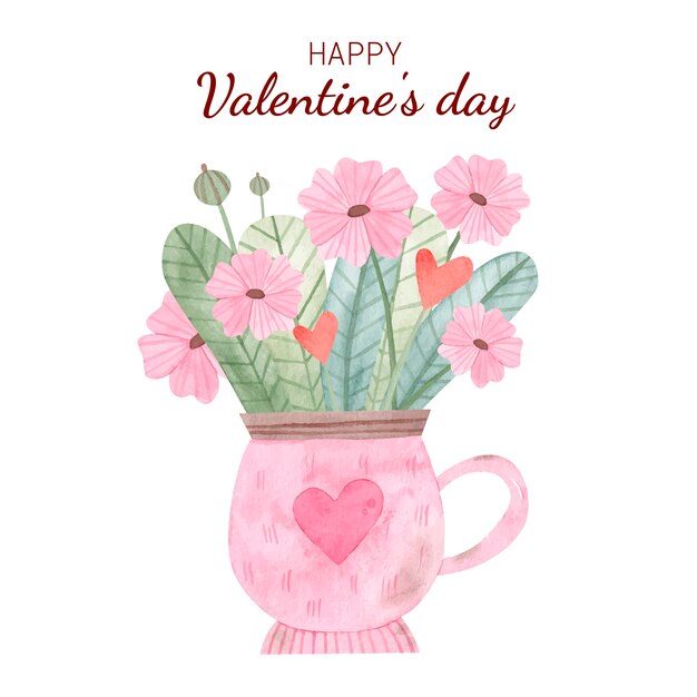 Watercolor valentine's day flowers illustration