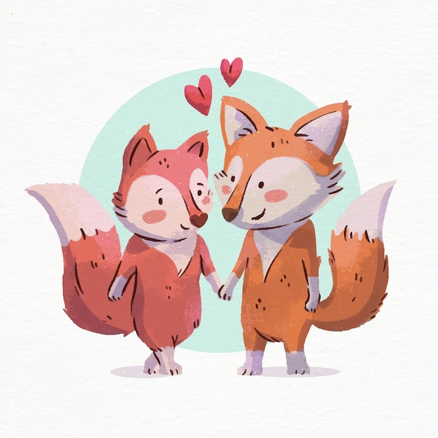 Watercolor valentine's day foxes in love