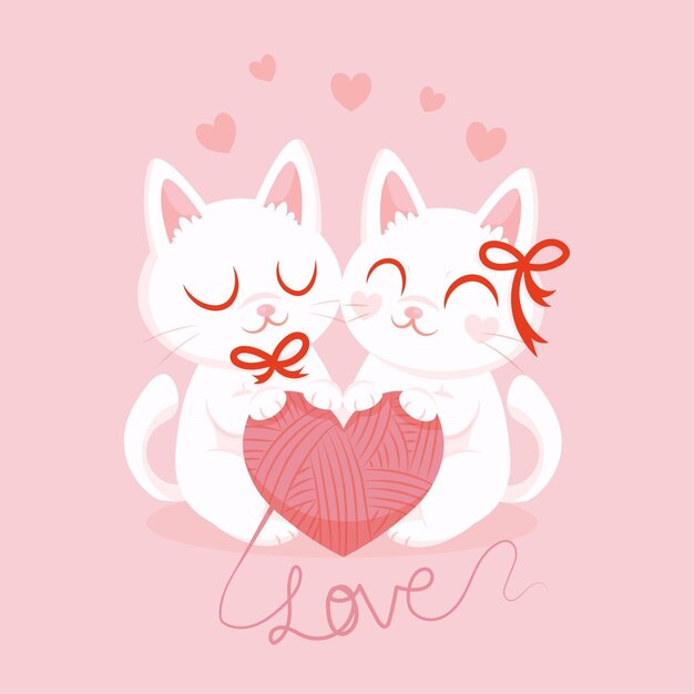 Watercolor valentine's day kitties in love