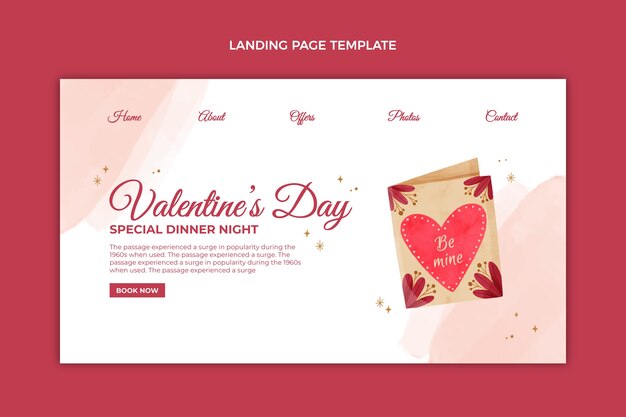 Watercolor valentine's day landing page template