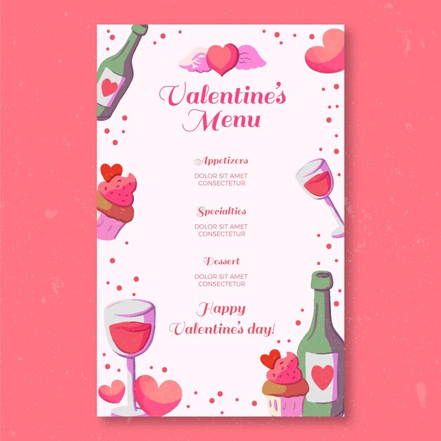 Watercolor valentine's day menu template