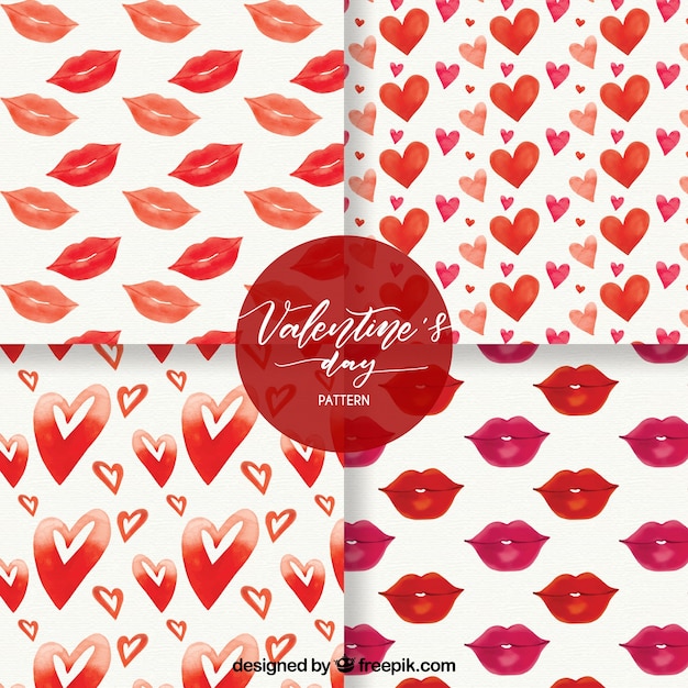 Free Vector watercolor valentine's day pattern collection