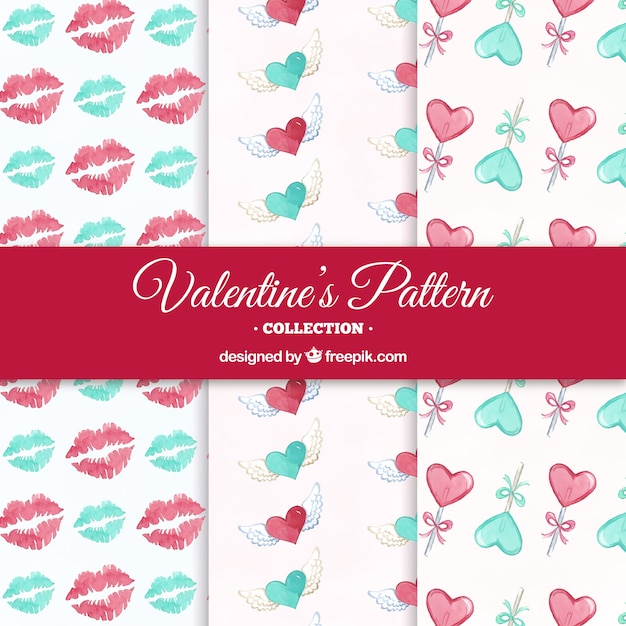 Watercolor valentine's day pattern collection