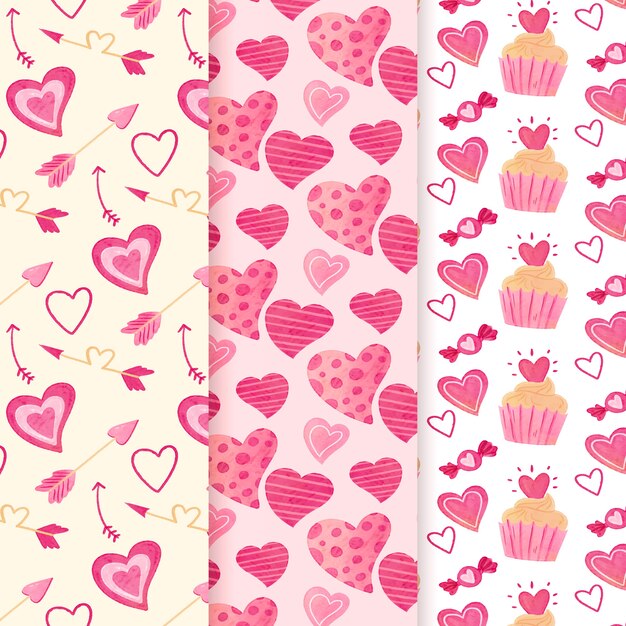 Watercolor valentine's day pattern collection