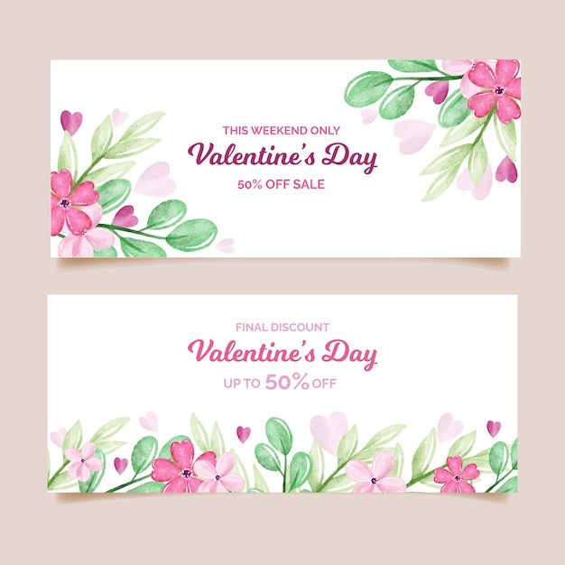 Watercolor valentine's day sale banners pack