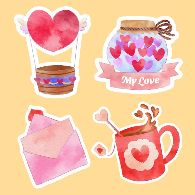 Free vector watercolor valentine's day stickers collection