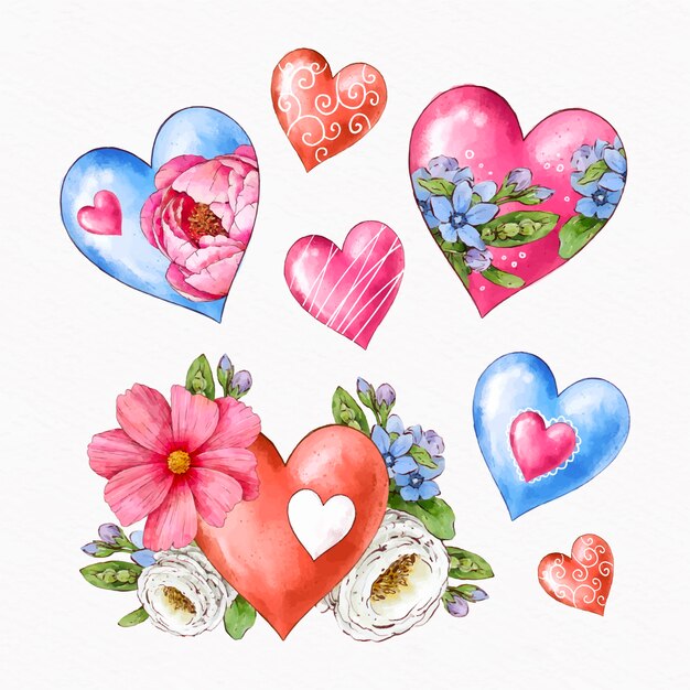 Watercolor valentine's day stickers collection