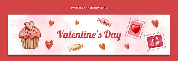 Free vector watercolor valentine's day twitch banner