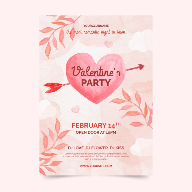 Watercolor valentine's day vertical flyer template