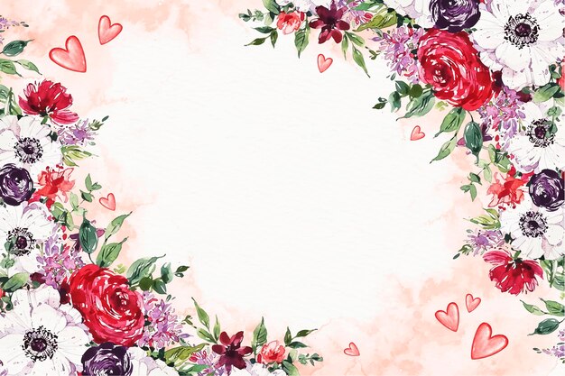 Watercolor valentine's day wallpaper with flowers and empty space