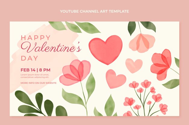 Watercolor valentine's day youtube channel art