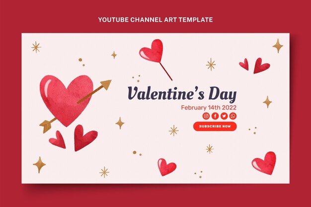 Watercolor valentine's day youtube channel art