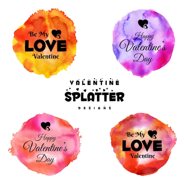 Free Vector watercolor valentine splatter sets designs