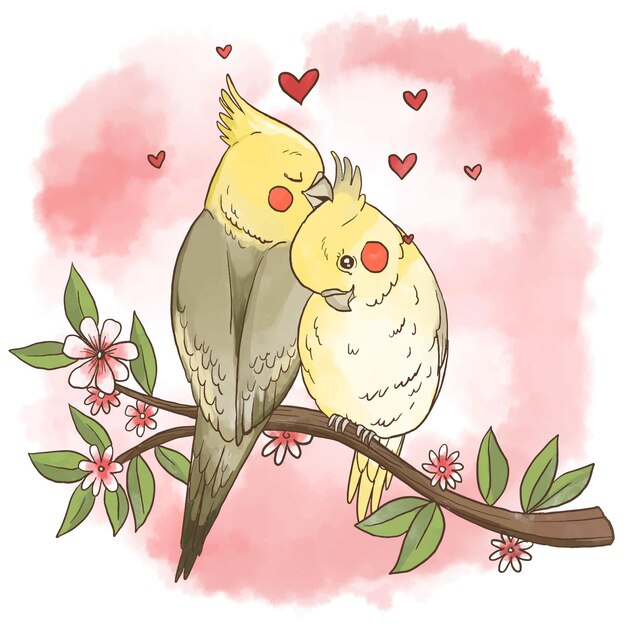 Watercolor valentines day animal couple