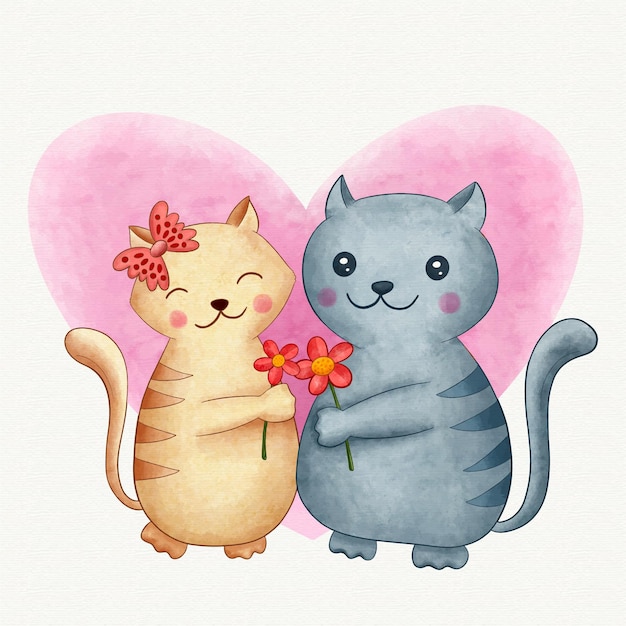 Free Vector watercolor valentines day animal couple