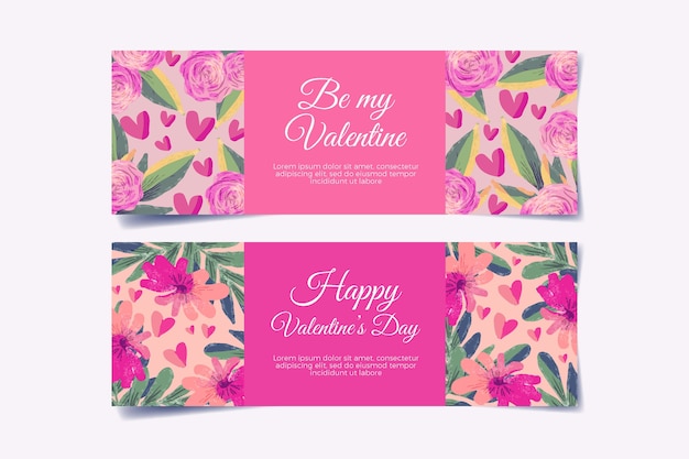 Watercolor valentines day banners design