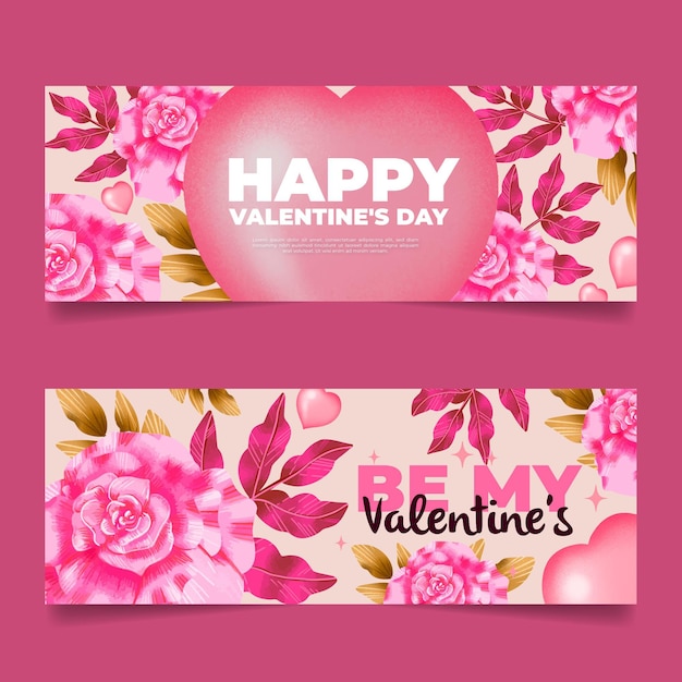 Watercolor valentines day banners template