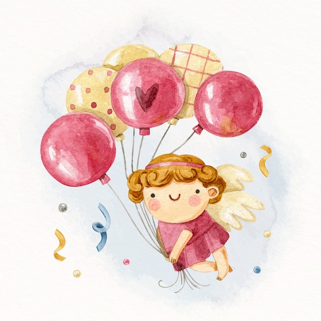 Watercolor valentines day cupid illustration