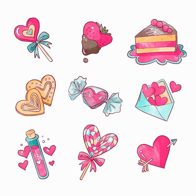 Free vector watercolor valentines day element collection