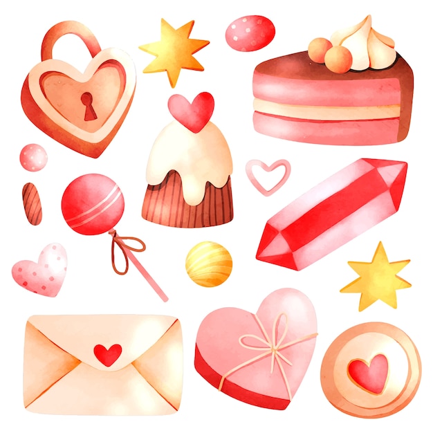 Free Vector watercolor valentines day elements collection