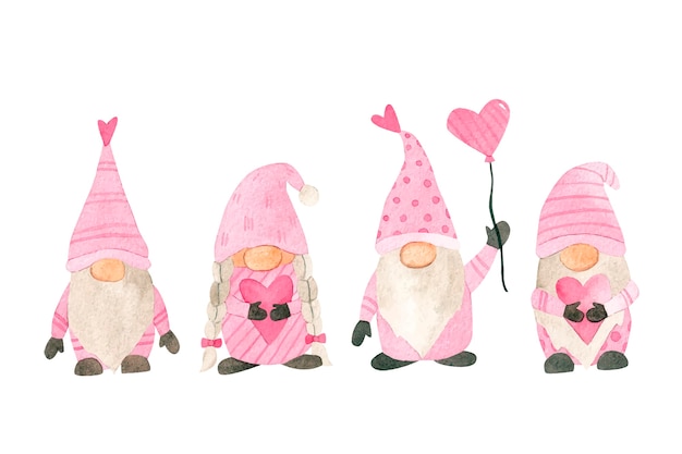 Free Vector watercolor valentines day gnomes collection