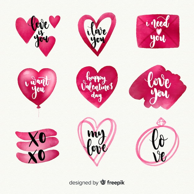 Free Vector watercolor valentines day label collection