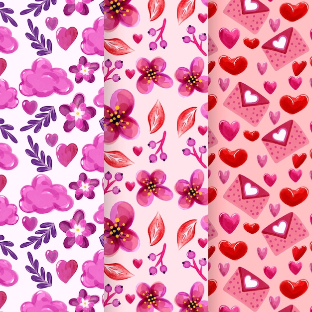 Watercolor valentines day pattern collection