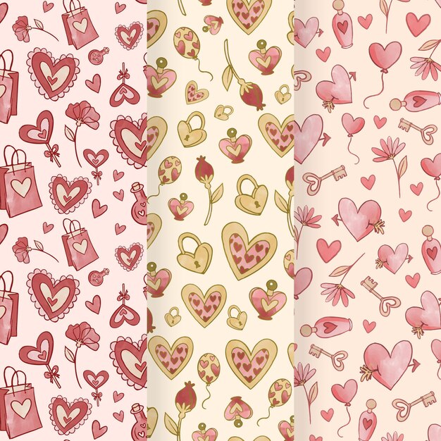 Watercolor valentines day pattern collection