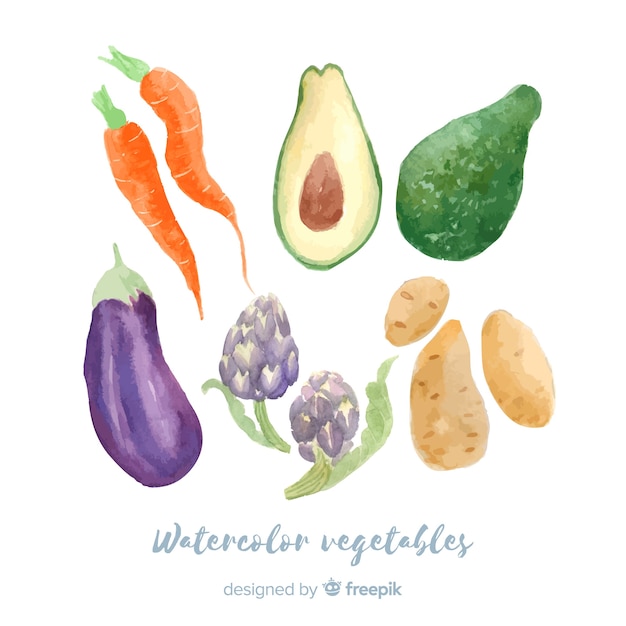 Watercolor vegetables and fruits background