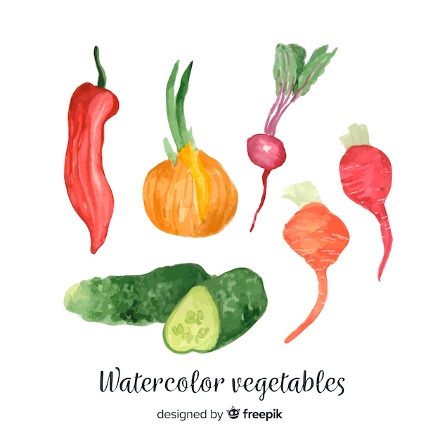 Watercolor vegetables and fruits background