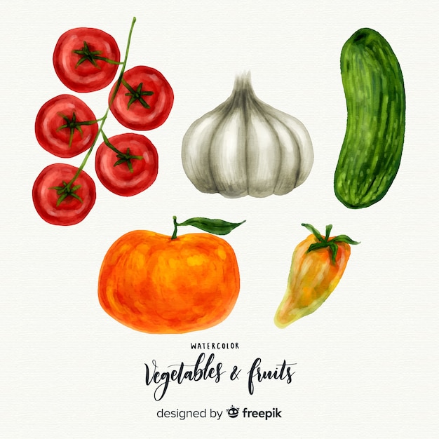 Free Vector watercolor vegetables and fruits background