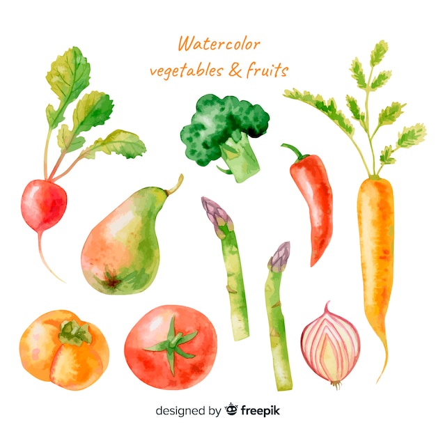 Watercolor vegetables and fruits set