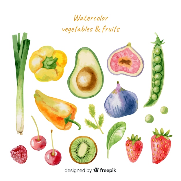 Watercolor vegetables and fruits set