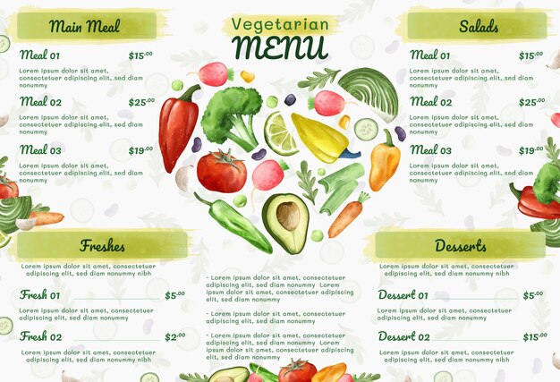 Watercolor vegetarian menu