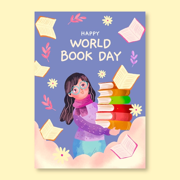 Free Vector watercolor vertical flyer template for world book day celebration