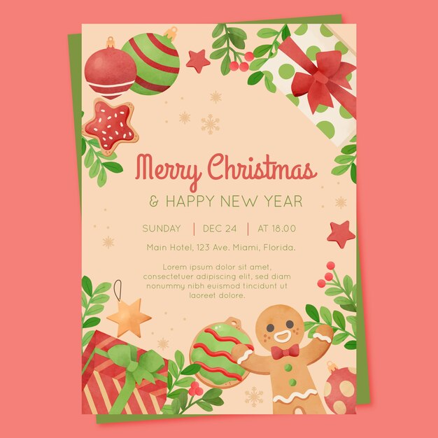 Watercolor vertical poster template for christmas season