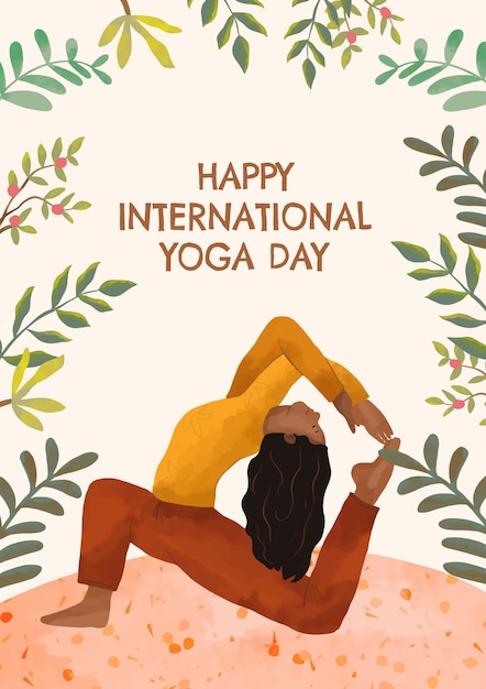 Watercolor vertical poster template for international yoga day celebration