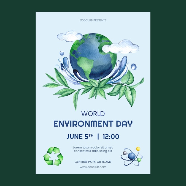 Free vector watercolor vertical poster template for world environment day celebration