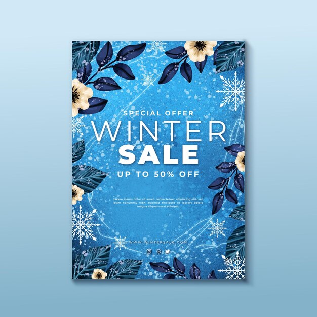 Watercolor vertical winter sale poster template