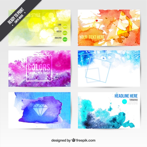 Free Vector watercolor visit cards