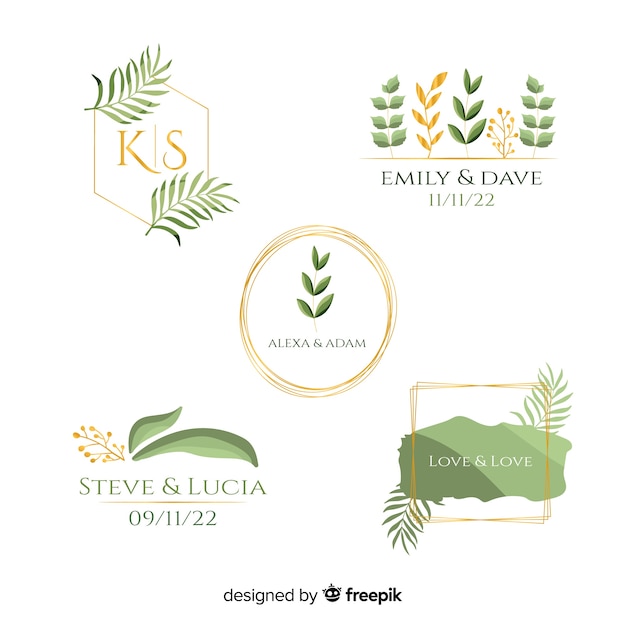 Free vector watercolor wedding frame logos collection