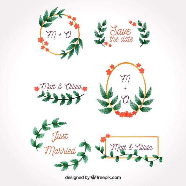 Watercolor wedding frame logos collection