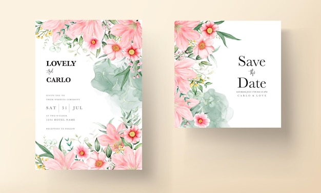 Free vector watercolor wedding invitation beautiful flower  template